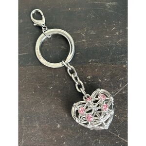 Argento SC Keychain Purse Dangle Silver Tone Cage Heart Design Swarovski Crystal